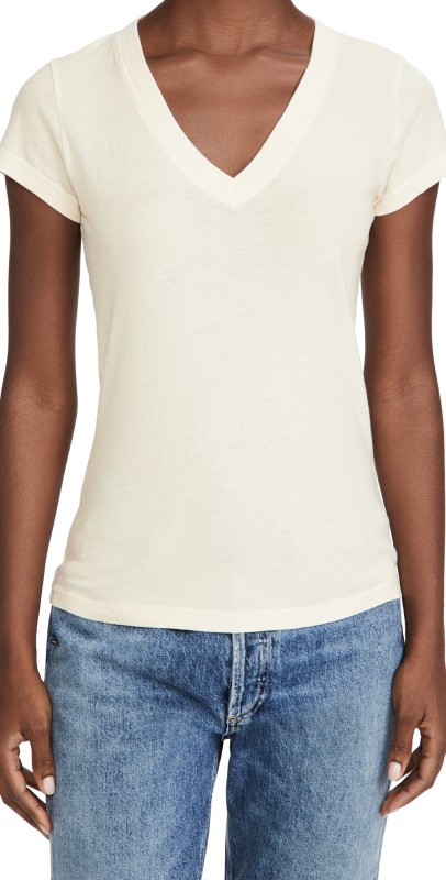 L'AGENCE Becca V Neck Tee Vintage White