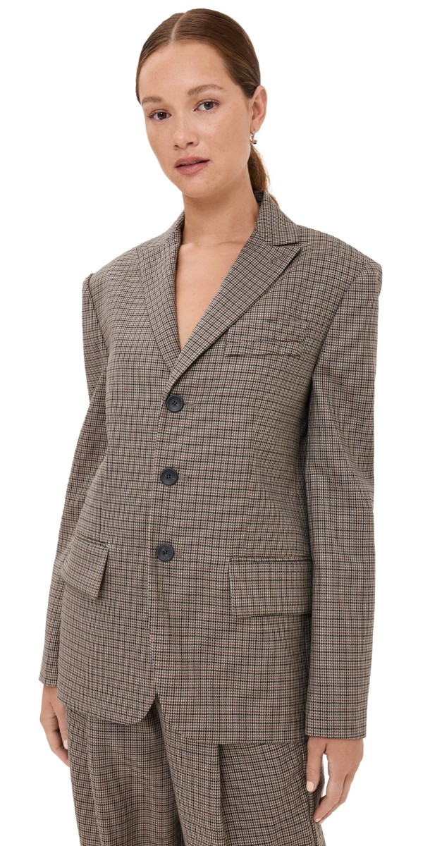 Tibi Thomas Menswear Check Dennis Cutout Blazer Tan Multi