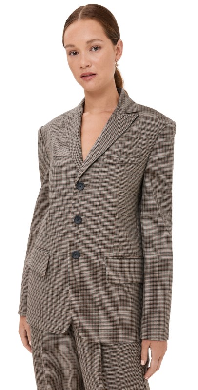 Tibi Thomas Menswear Check Dennis Cutout Blazer Tan Multi