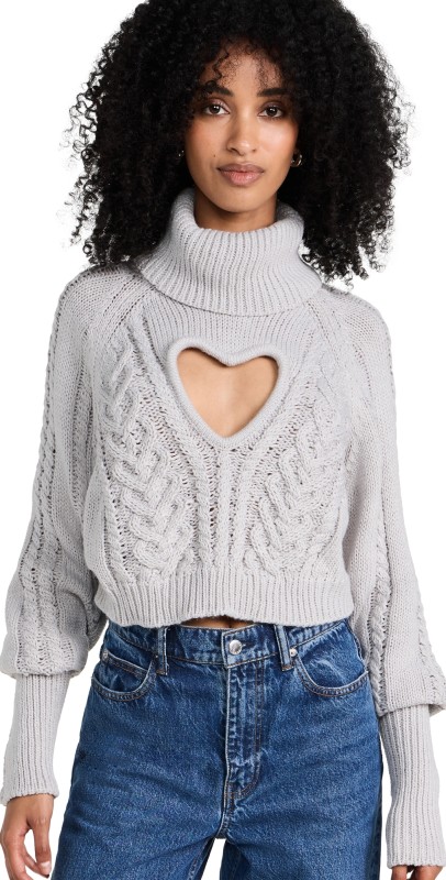 For Love & Lemons Vera Cropped Cut Out Sweater Grey