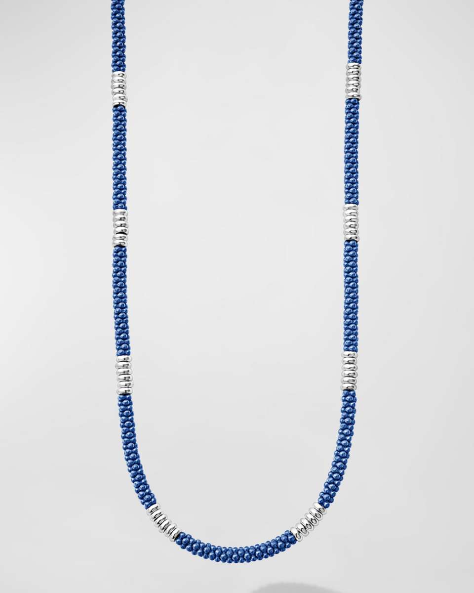 Sterling Silver Blue Cavair Beaded Necklace