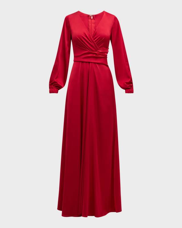 Voile Satin Long-Sleeve Gown