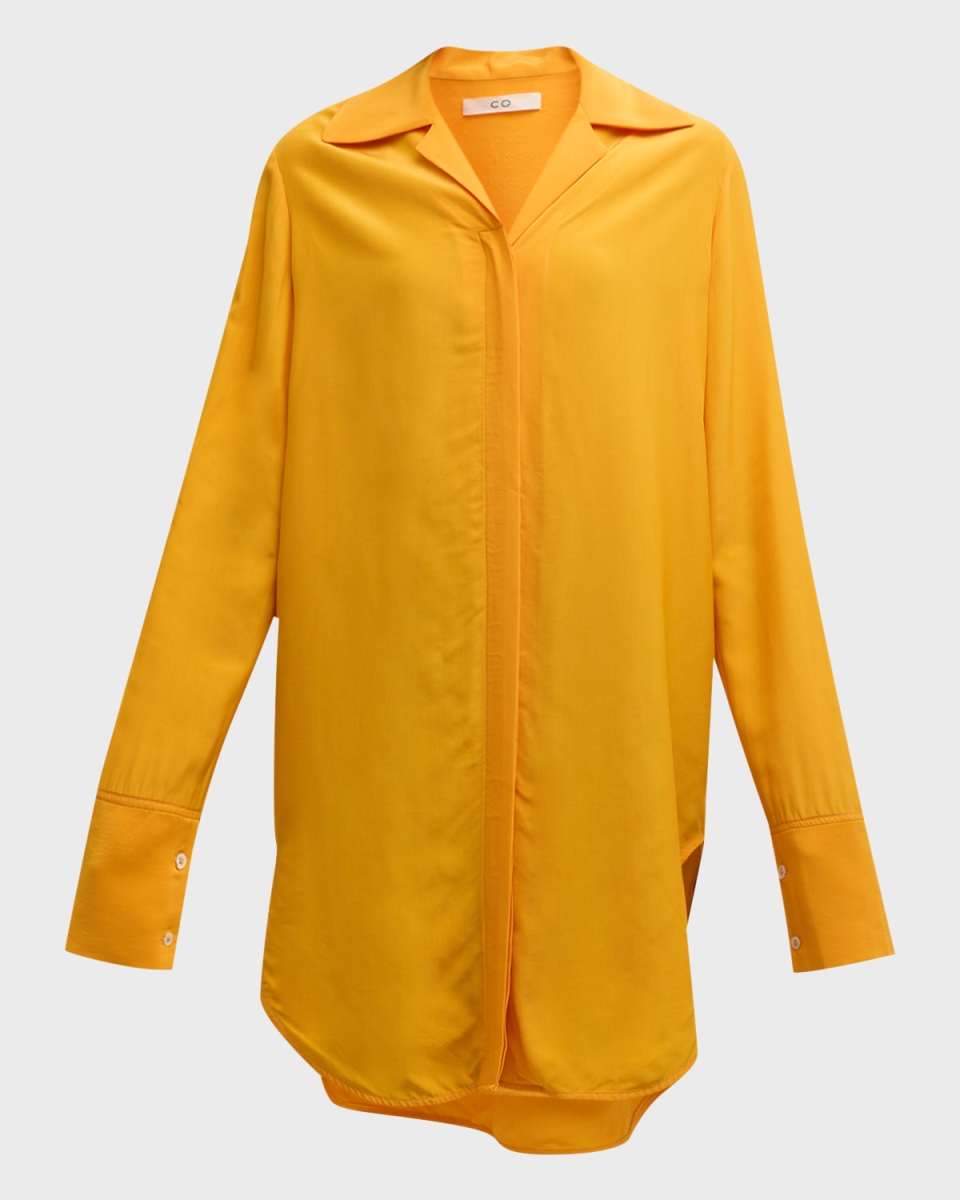 Wide Collar Button-Down Tunic Shirt