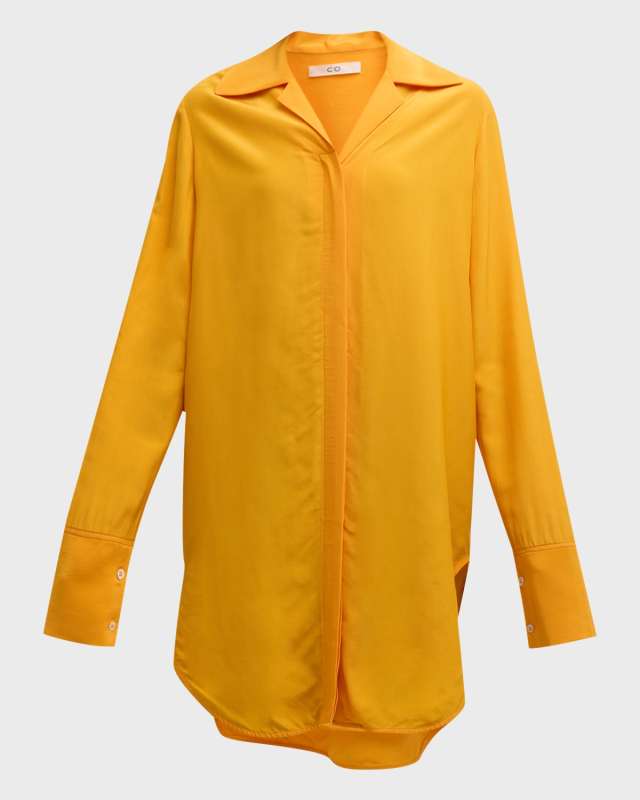 Wide Collar Button-Down Tunic Shirt