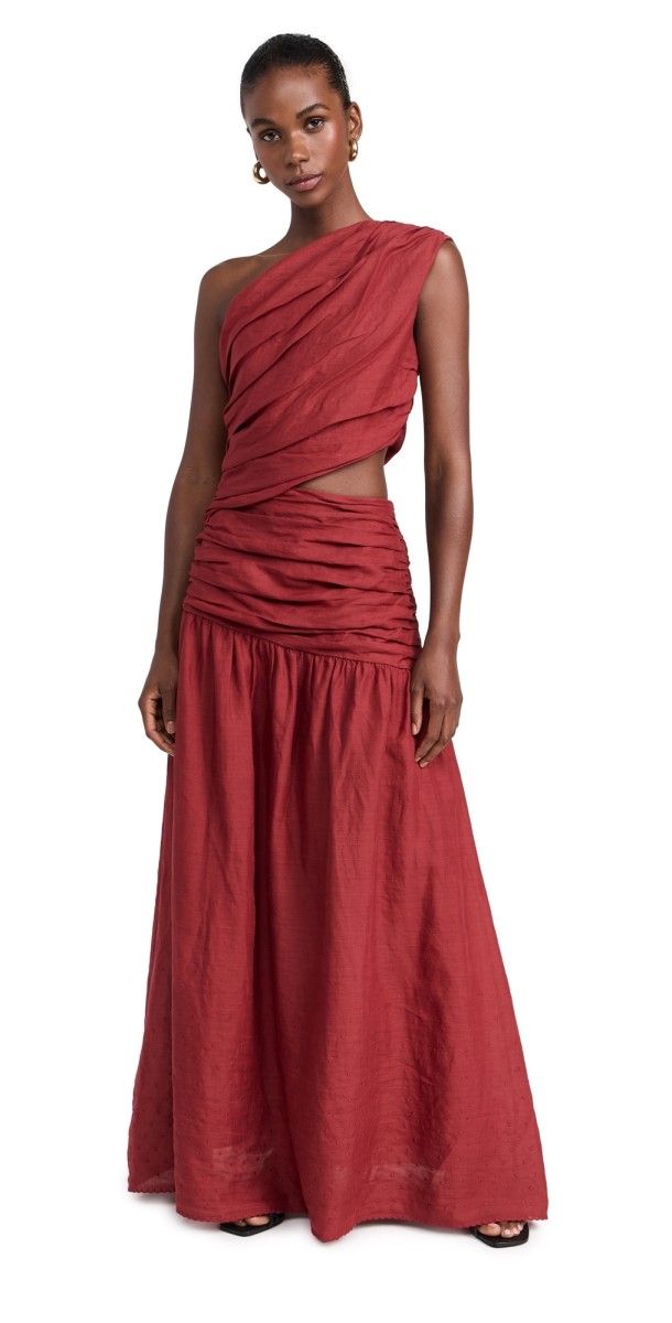 POSSE Joslin One Shoulder Dress Merlot