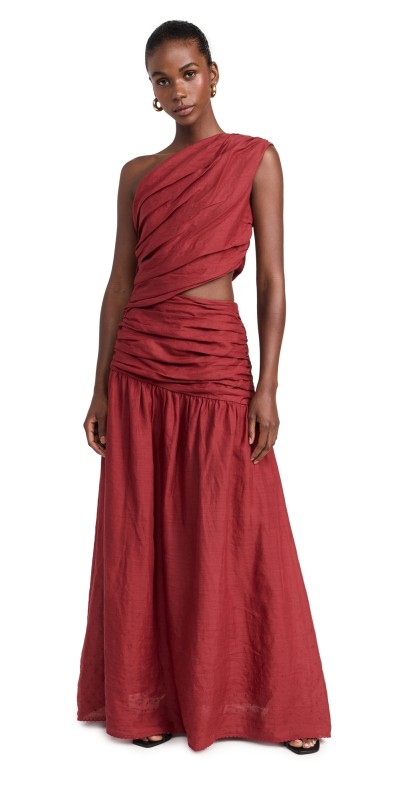 POSSE Joslin One Shoulder Dress Merlot