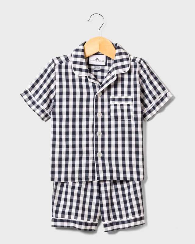 Kid's Gingham Twill Pajama Set w/ Contrast Piping, Size 6M-14
