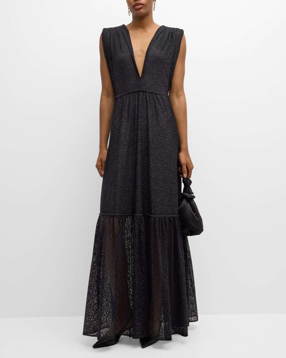 Prato Plunging Sleeveless Lace Maxi Dress
