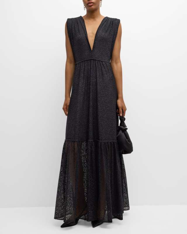 Prato Plunging Sleeveless Lace Maxi Dress