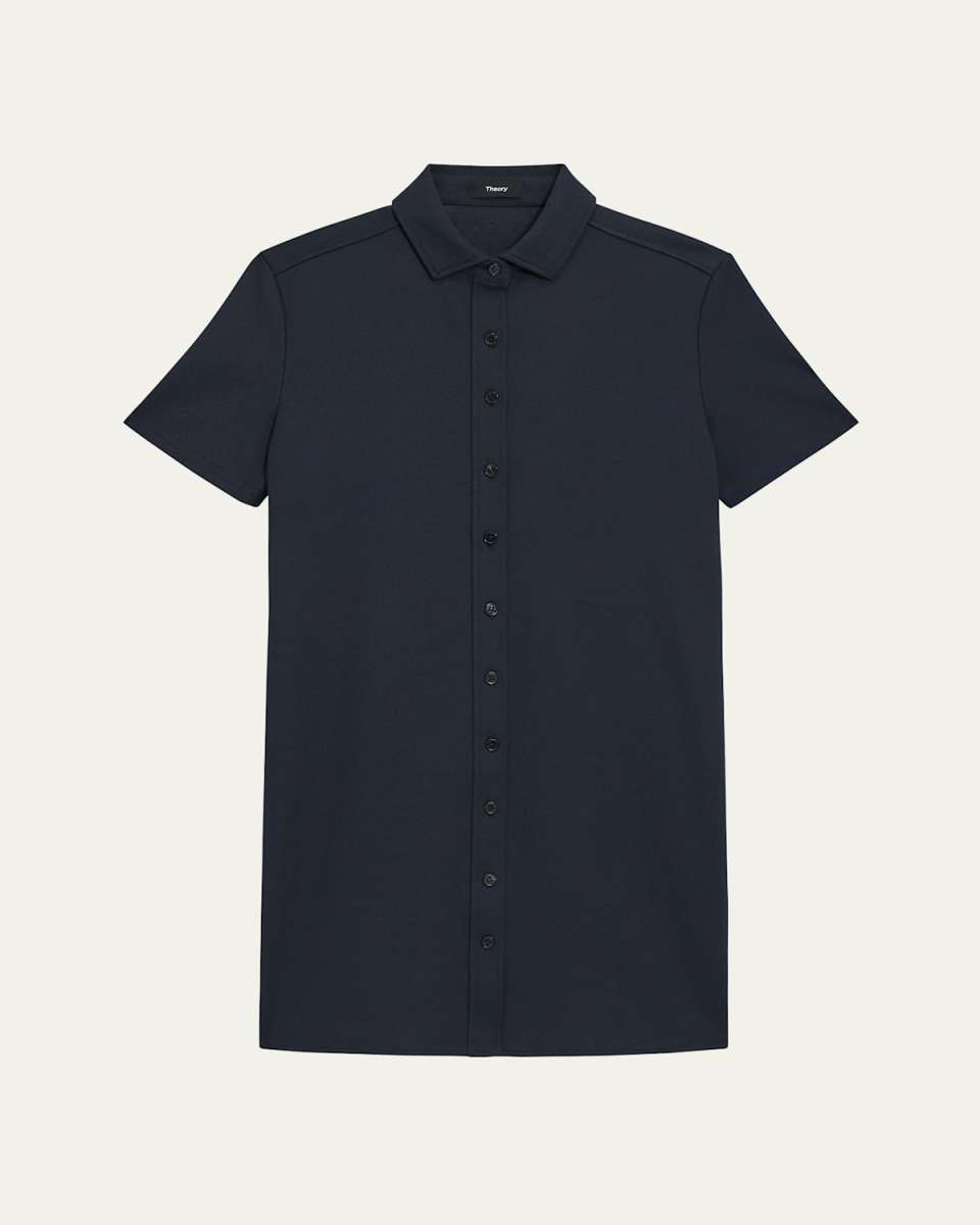 Short-Sleeve Boxy Pique Mini Shirtdress