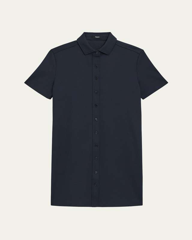 Short-Sleeve Boxy Pique Mini Shirtdress