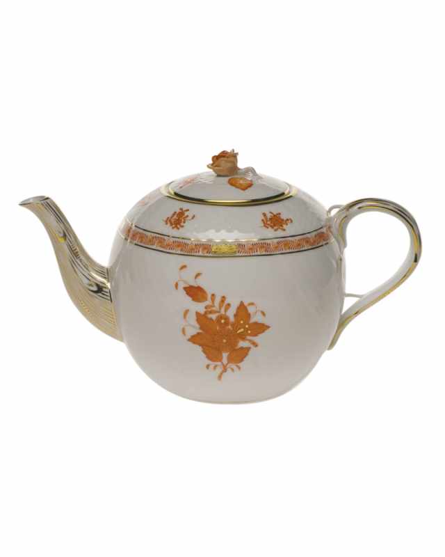 Chinese Bouquet Rust Teapot with Rose