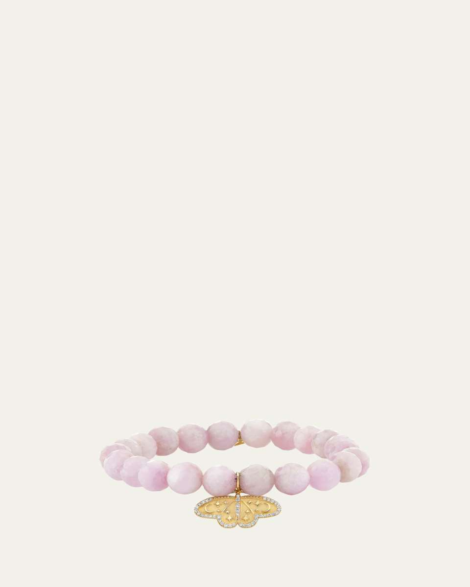 14K Yellow Gold Kunzite Bracelet with Celestial Moth Diamond Charm