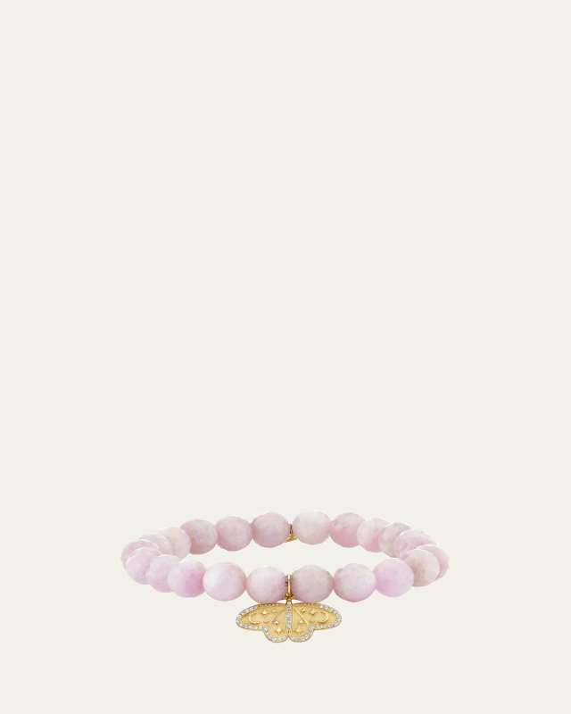 14K Yellow Gold Kunzite Bracelet with Celestial Moth Diamond Charm