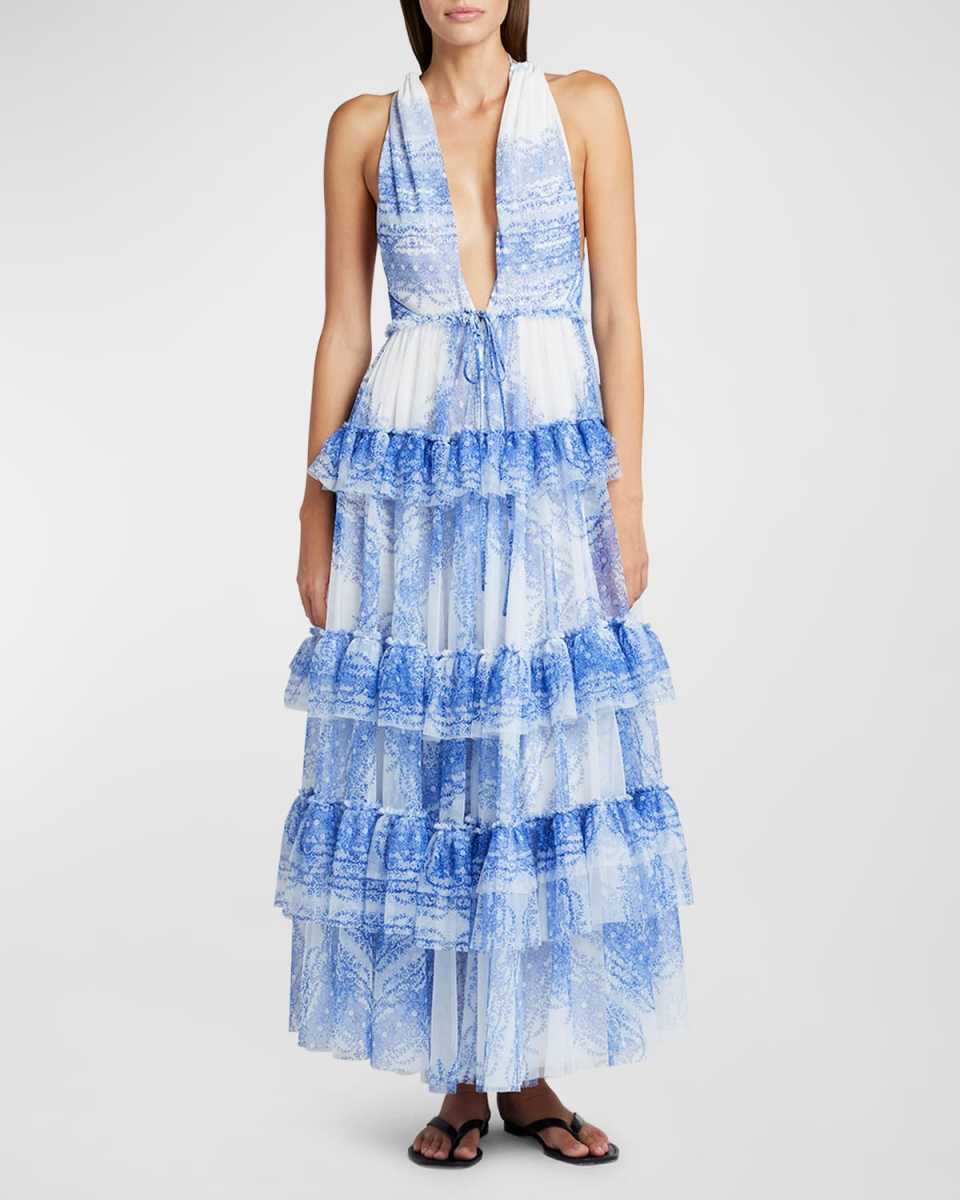 Tiered V-Neck A-Line Maxi Dress