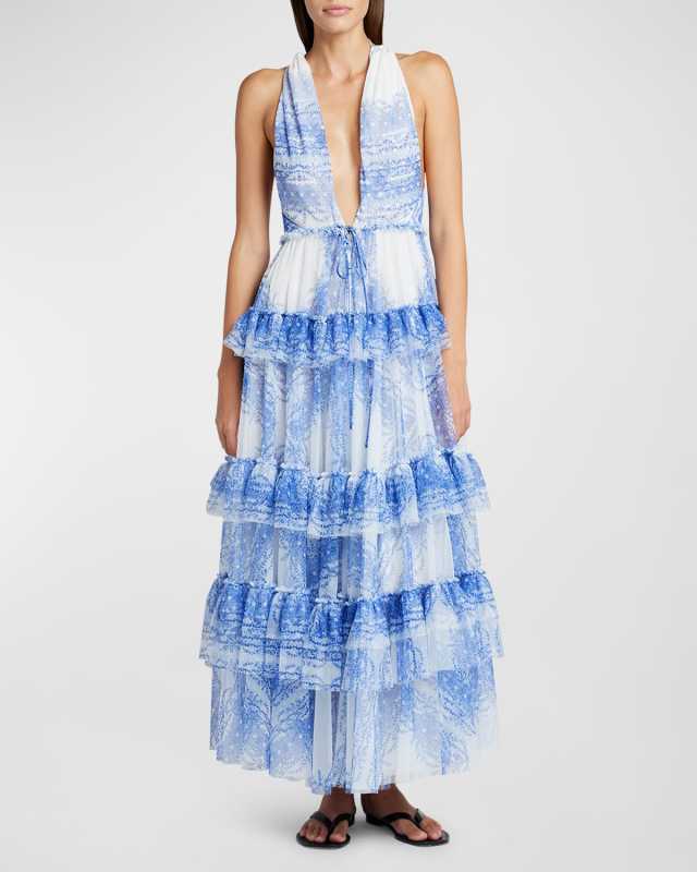 Tiered V-Neck A-Line Maxi Dress