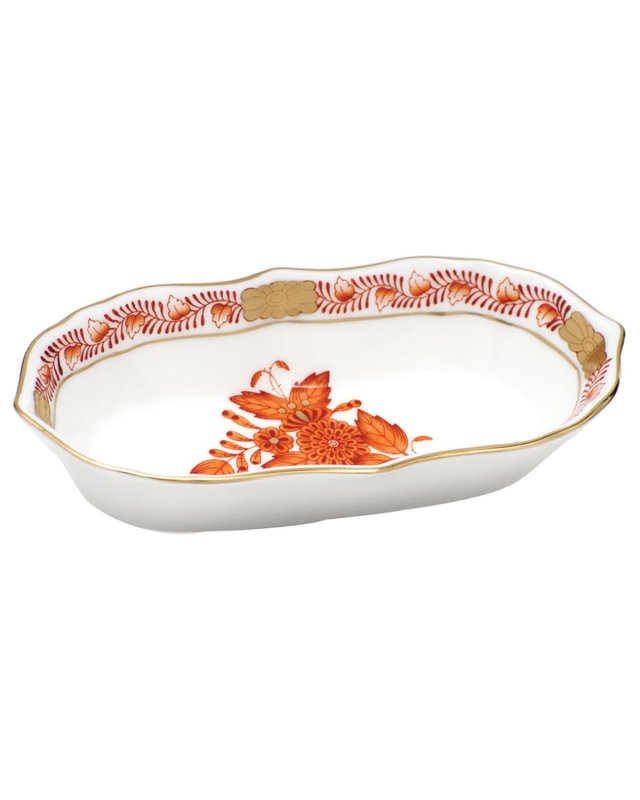 Chinese Bouquet Rust Narrow Pin Dish