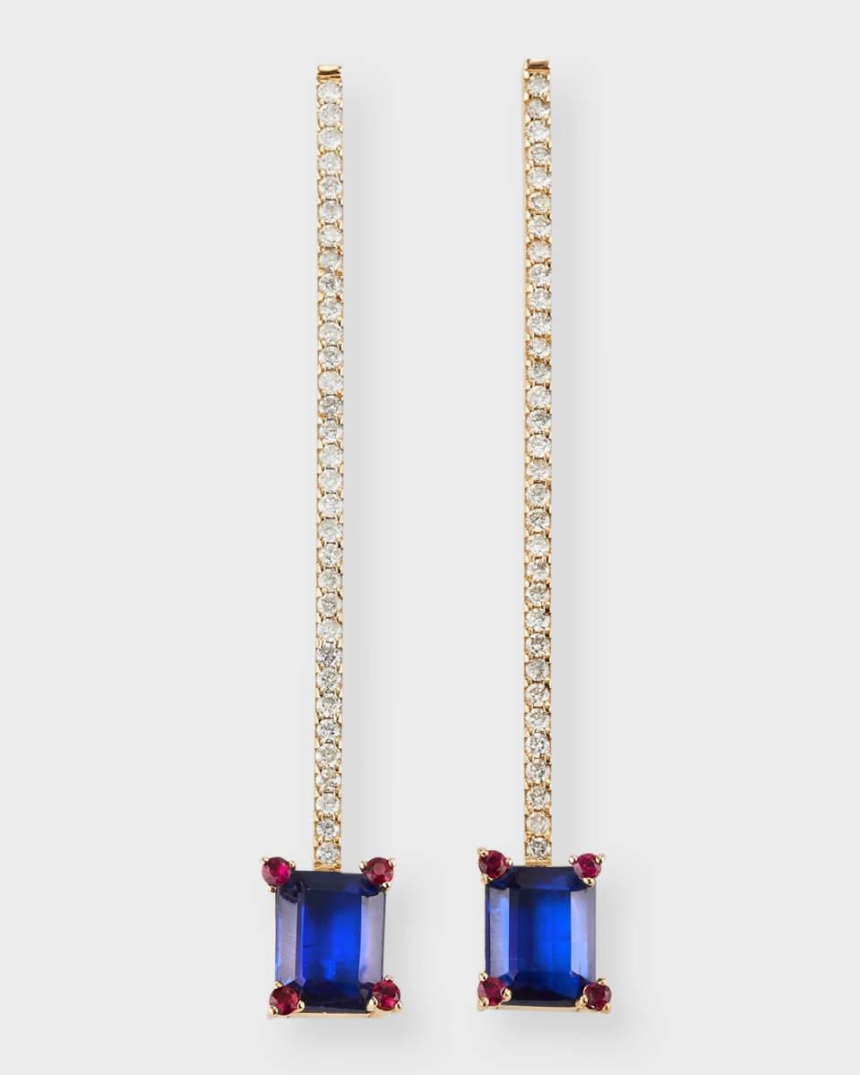 14K Yellow Gold Kyanite, Ruby and Diamond Earrings