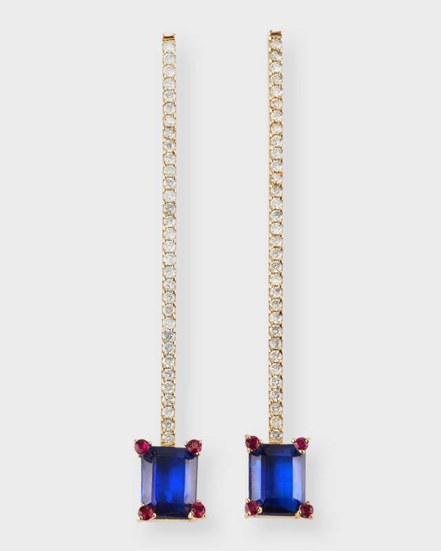 14K Yellow Gold Kyanite, Ruby and Diamond Earrings