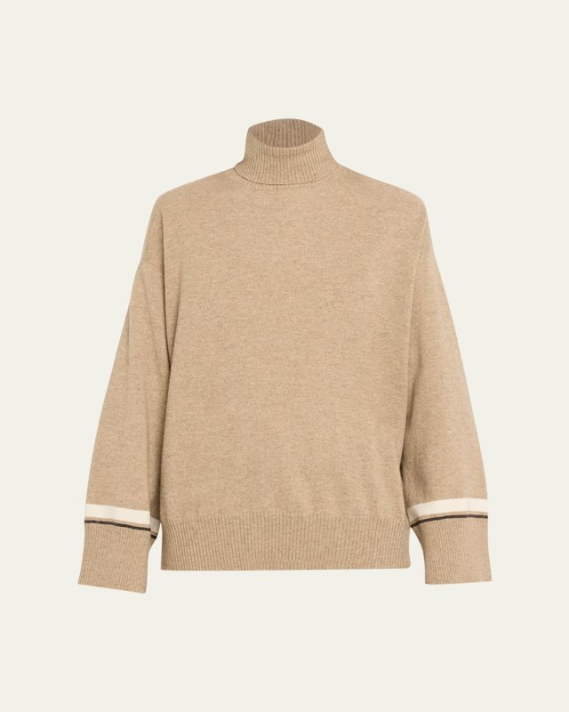 Contrast Monili Trim Cashmere Turtleneck