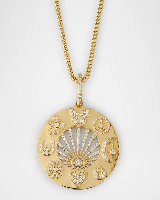 14K Yellow Gold Wheel of Abundance Franco Diamond Pendant Necklace