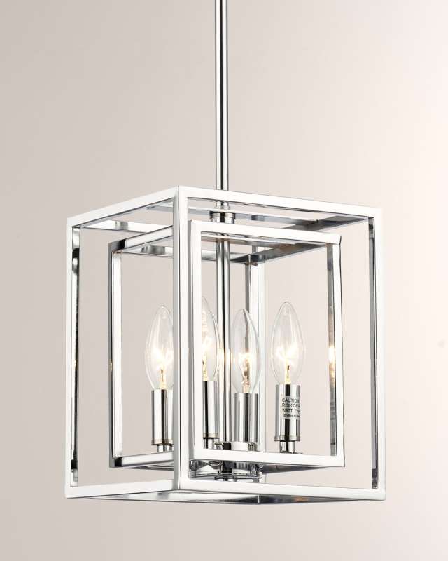 Industrial 8" Square Chrome Chandelier