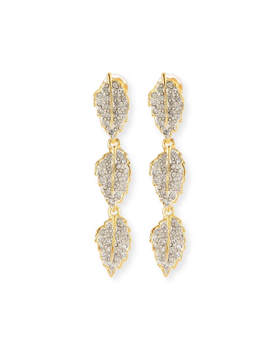 Rhinestone Leaves Clip Earrings