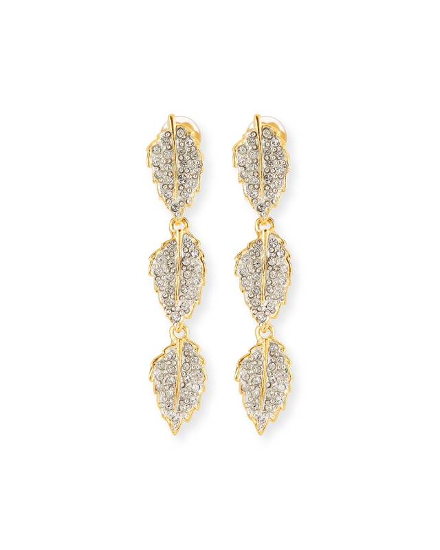 Rhinestone Leaves Clip Earrings