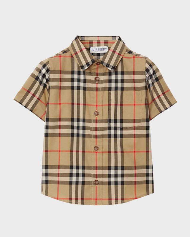 Boy's Owen Vintage Check Short-Sleeve Shirt, Size 6M-