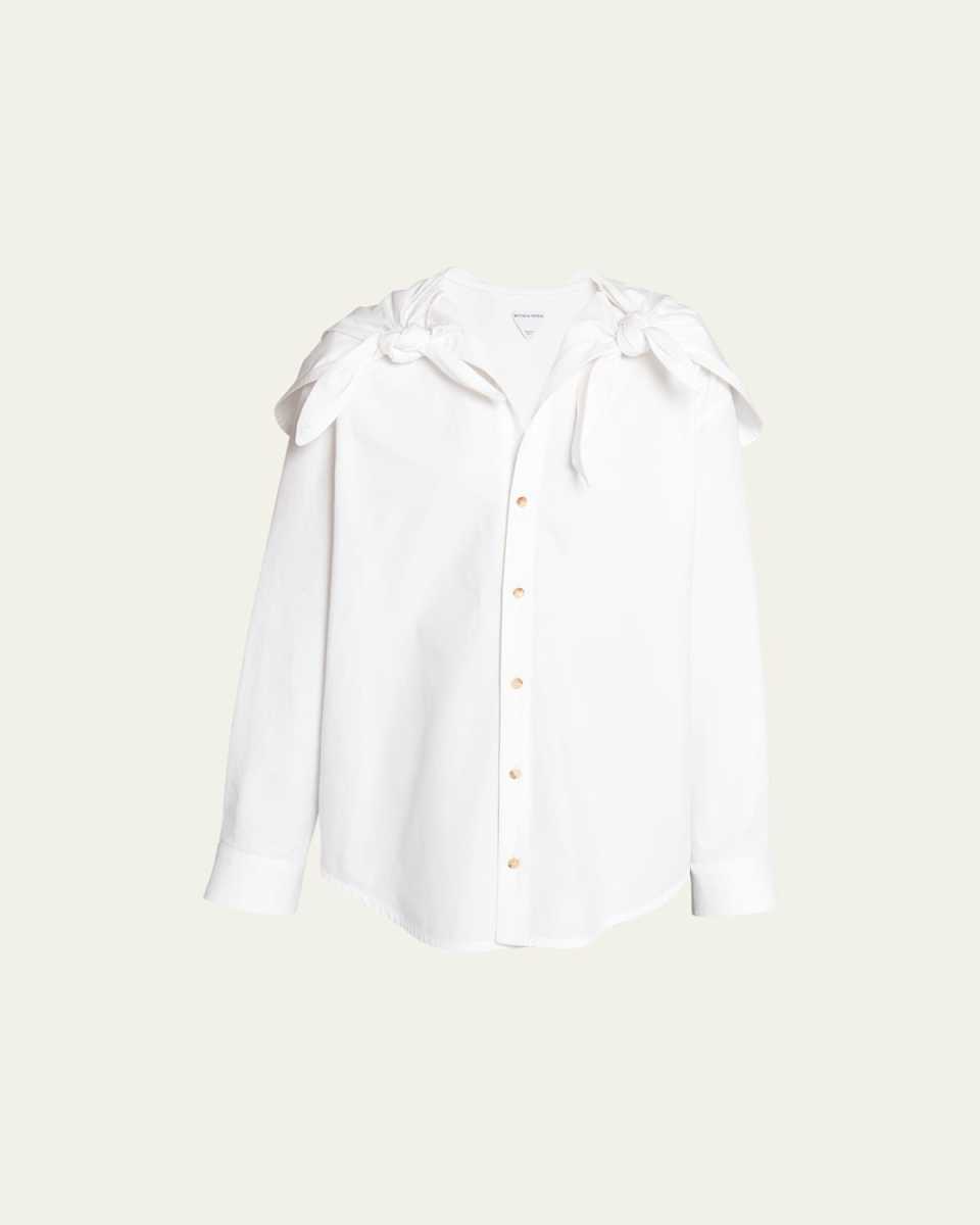 Knotted Compact Cotton Canvas Button Down Shirt