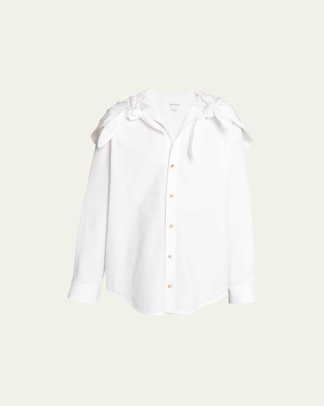 Knotted Compact Cotton Canvas Button Down Shirt