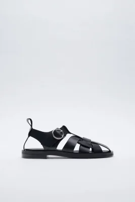 ZARA LOW HEEL LEATHER FISHERMAN SANDALS