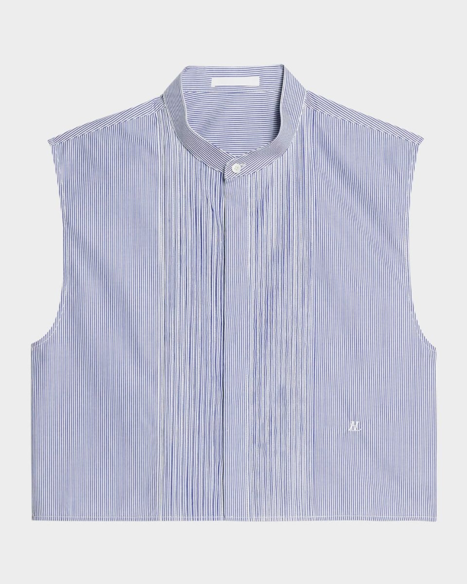 Sleeveless Pinstripe Tuxedo Shirt