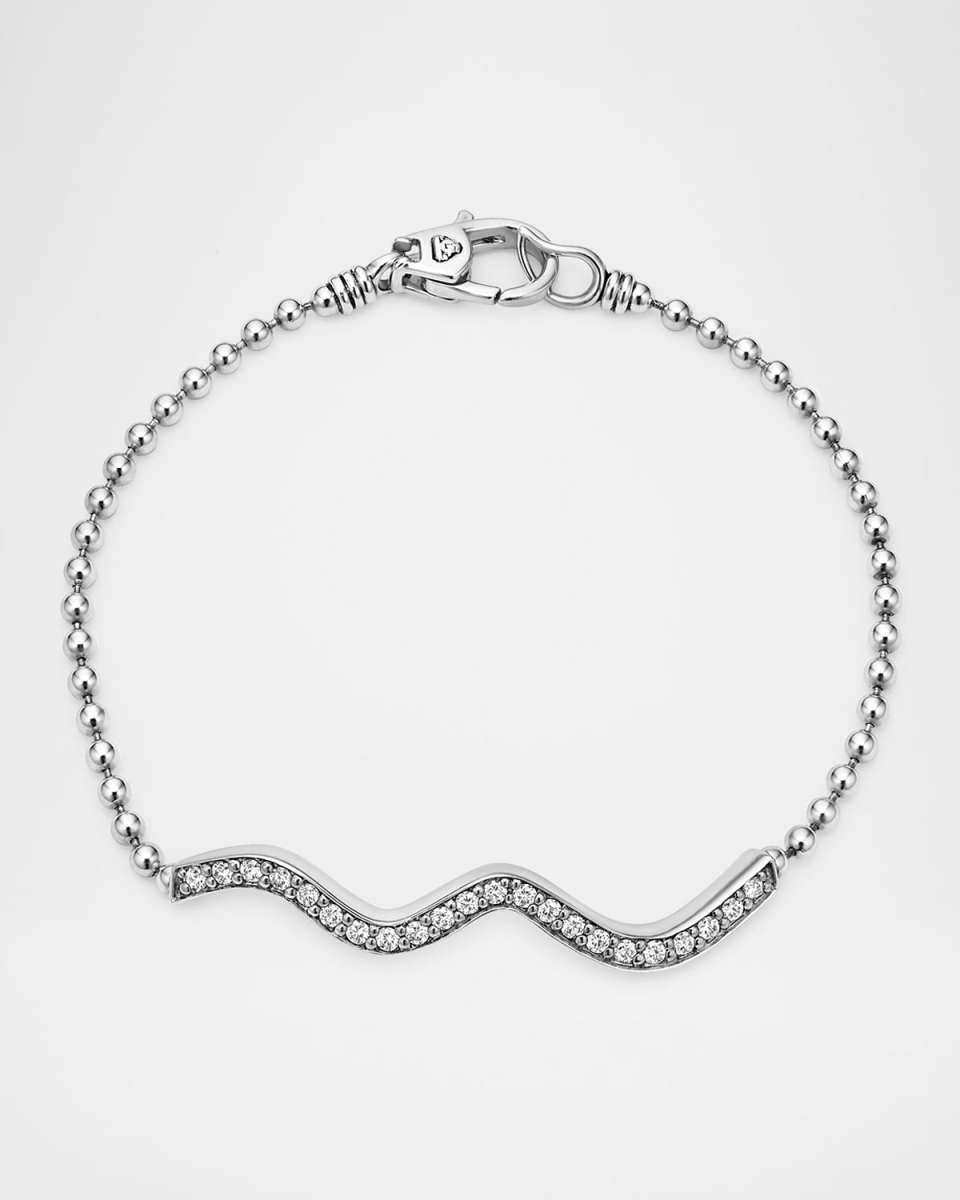 Sterling Silver Caviar Spark Beaded Wave Diamond Bracelet