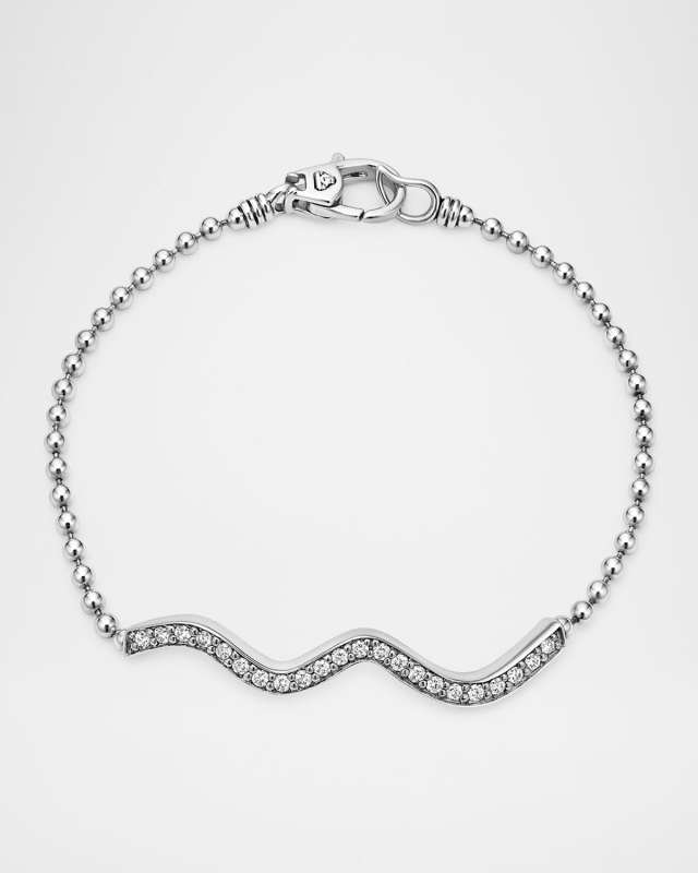 Sterling Silver Caviar Spark Beaded Wave Diamond Bracelet
