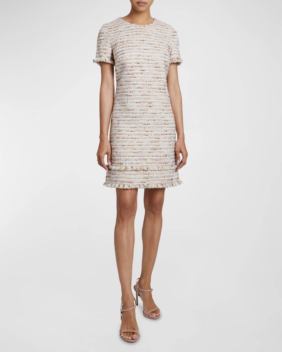 Melania Fringe-Trim Tweed Mini Dress