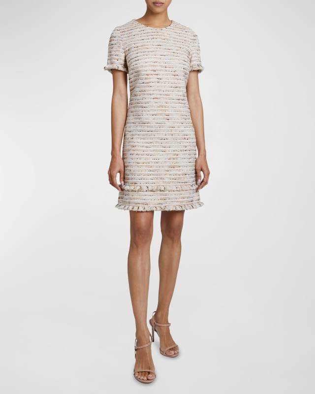 Melania Fringe-Trim Tweed Mini Dress