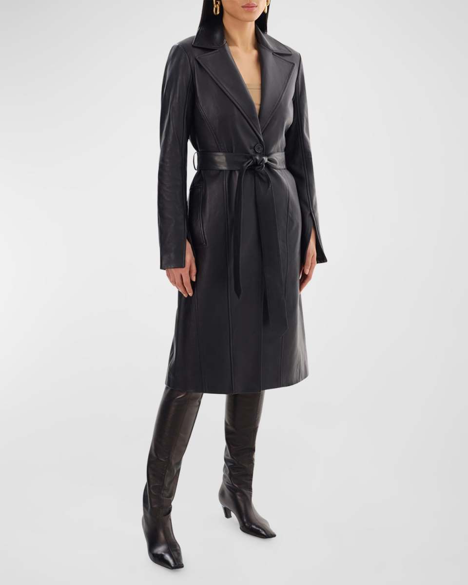 Miranda Single-Breasted Lambskin Leather Trench Coat