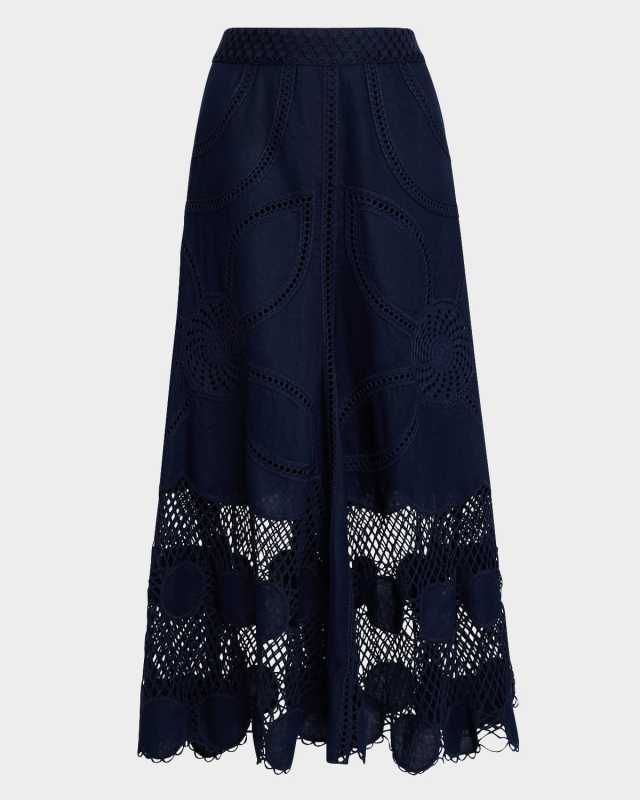 Annora Embroidered A-Line Maxi Skirt