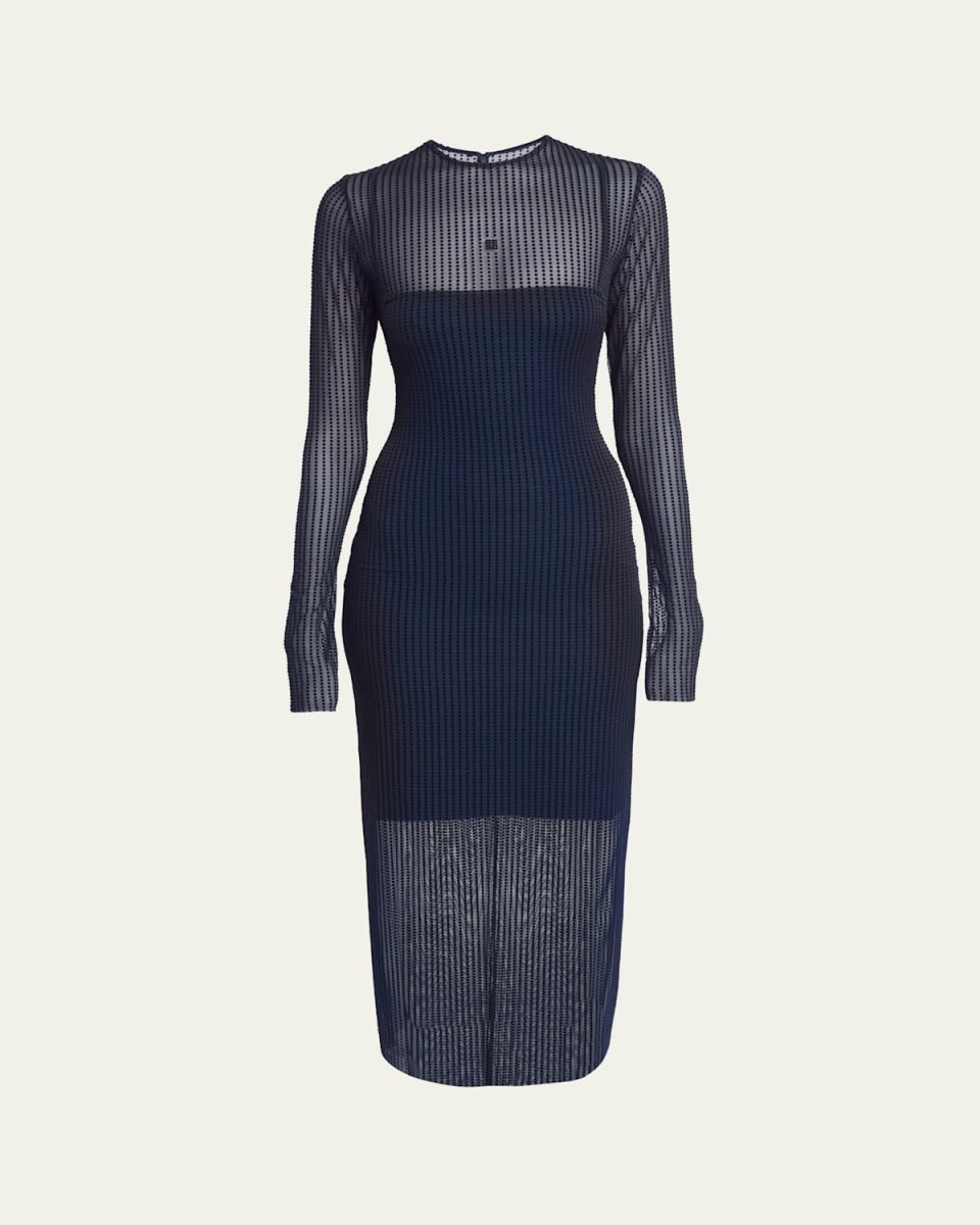 Tulle Sheer Midi Dress with Polka-Dot Detail