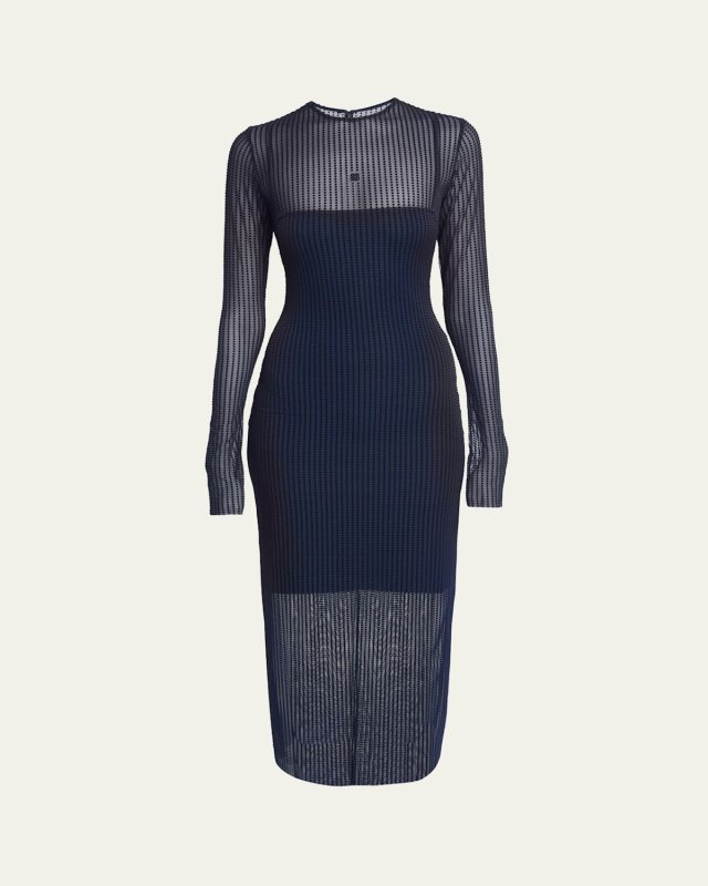 Tulle Sheer Midi Dress with Polka-Dot Detail
