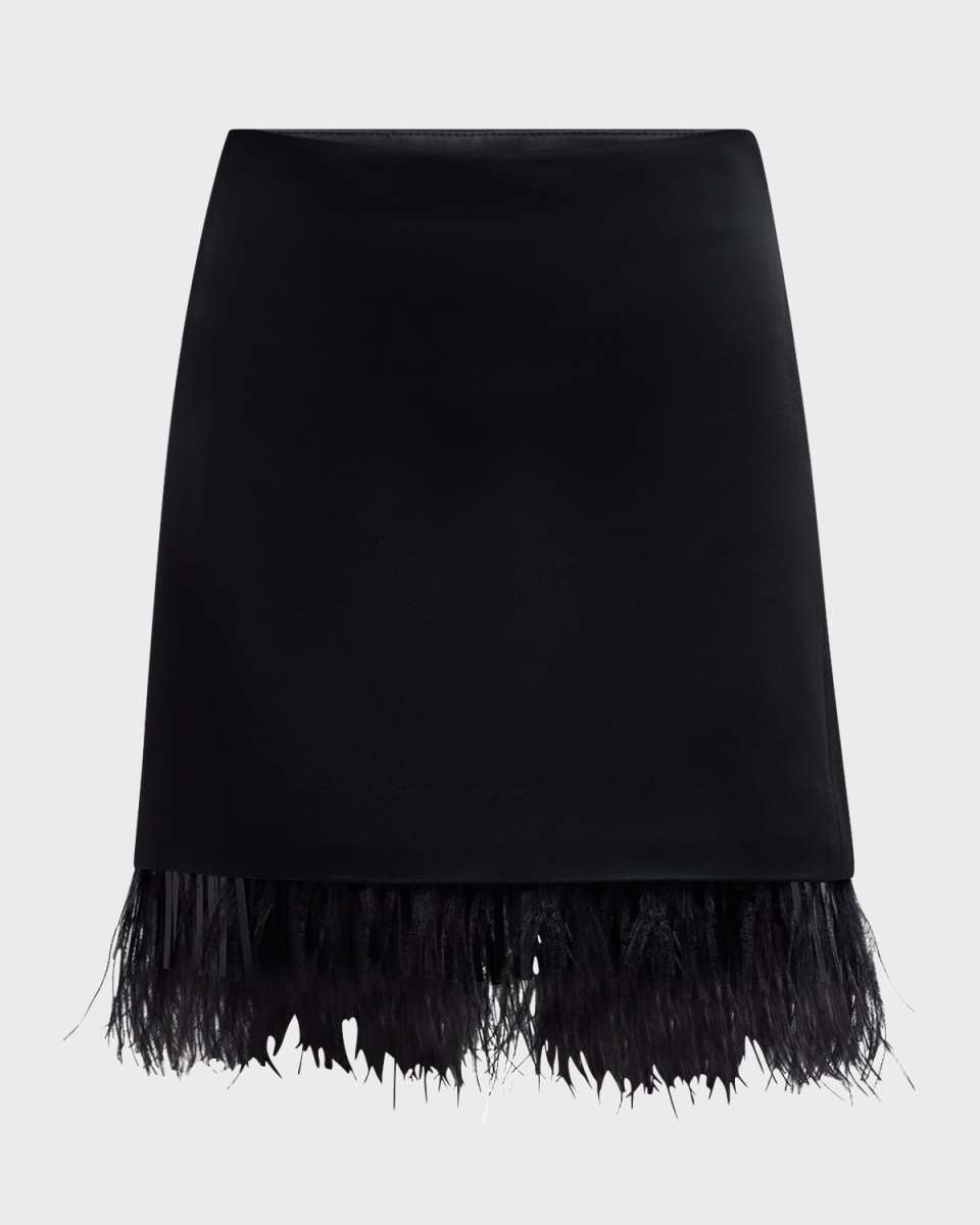Ostrich Feather Satin Mini Skirt