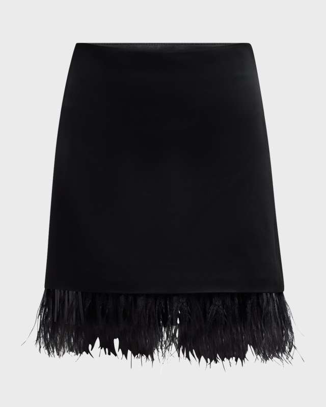 Ostrich Feather Satin Mini Skirt