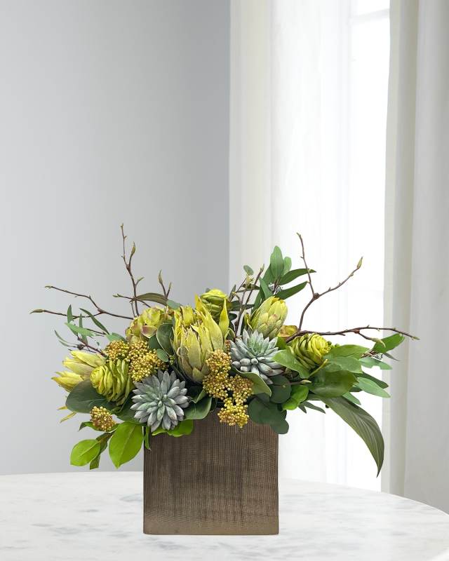 Protea & Succulent in Artisanal Vase