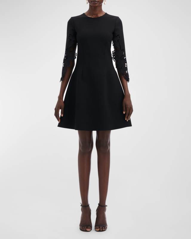 Peony Cutout-Sleeve Stretch Wool Mini Dress