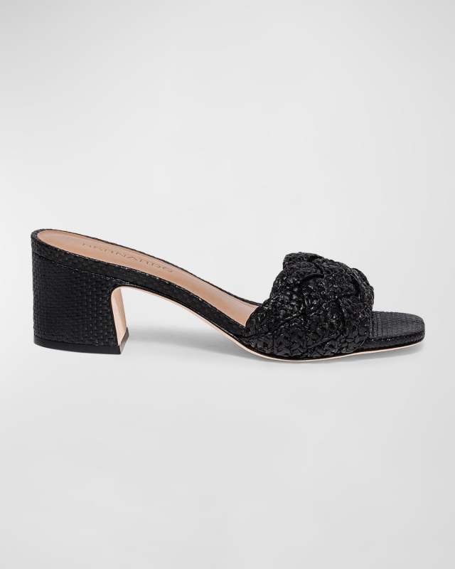 Raffia Block-Heel Slide Sandals