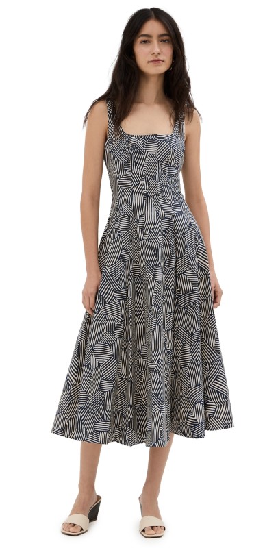 STAUD Wells Dress Navy Mosaic