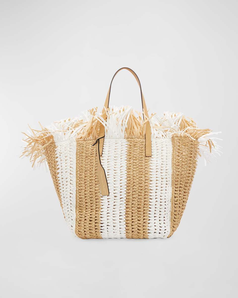 Striped Raffia Square Tote Bag