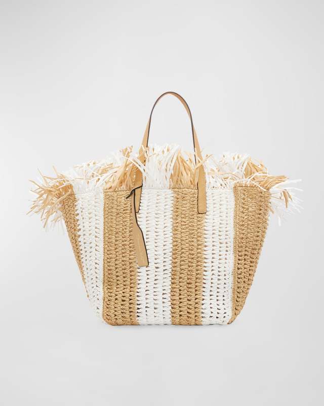Striped Raffia Square Tote Bag