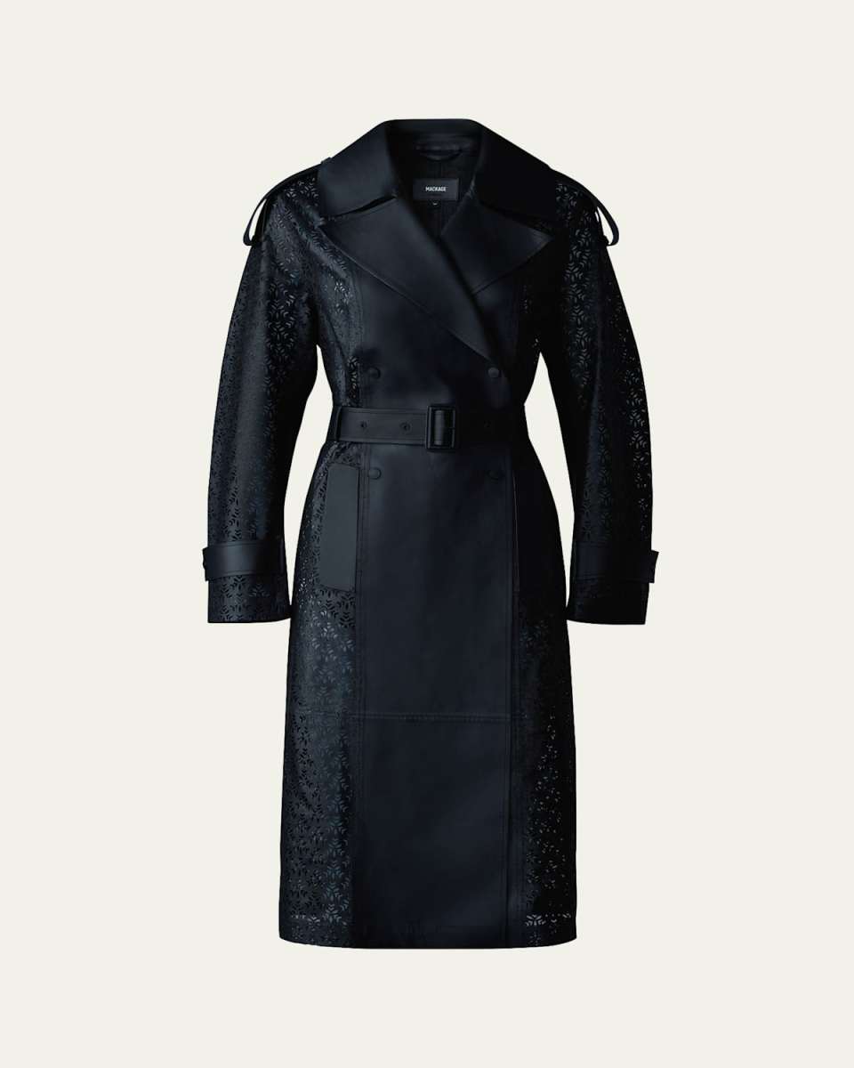 Lorelei Double-Breasted Perforated Leather Trench Coat